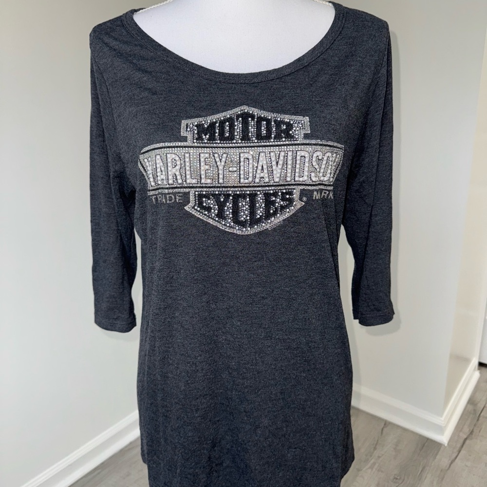 Harley-Davidson XL Rhinestone Pearl 3/4 Sleeve Top‎ Black Jack Florence SC Tee